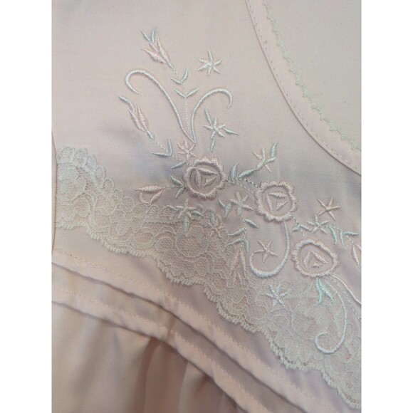 Miss Elaine Nightgown SM Pink Brushed Back Satin Maxi Embroidered Yoke Cozy - Picture 5 of 9